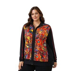 Chico’s Abstract Print Zip Front Jacket Multicolor Lightweight Travel Top Size 2